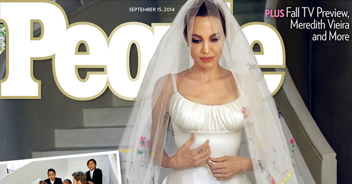 Angelina Jolie dijo «sí» en un diseño Atelier Versace pintado por sus hijos