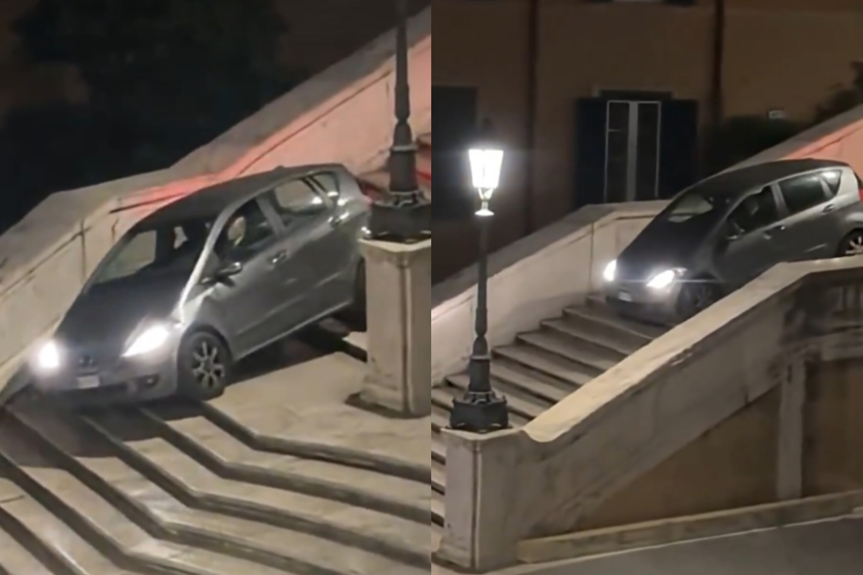 Hombre de 80 años intentó bajar con su carro un monumento en Roma: video