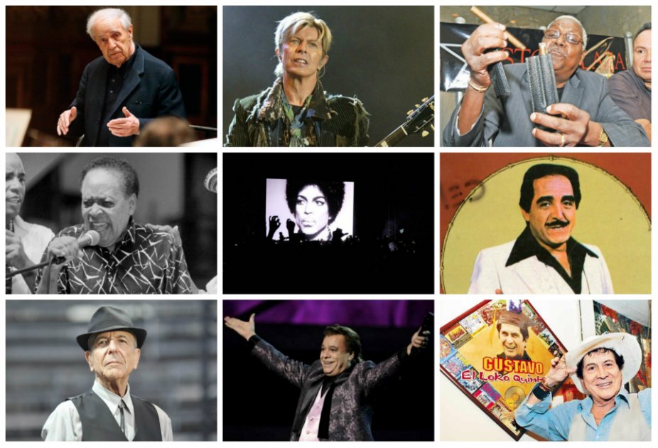 Pierre Boulez, David Bowie, "Chocolate" Armentero, Eliseo Herrera, Prince, Nelson Pinedo, Leonard Cohen, Juan Gabriel, Gustavo "Loko" Quintero fueron algunos que nos dejaron en el 2016. /AFP - EFE - Archivo 