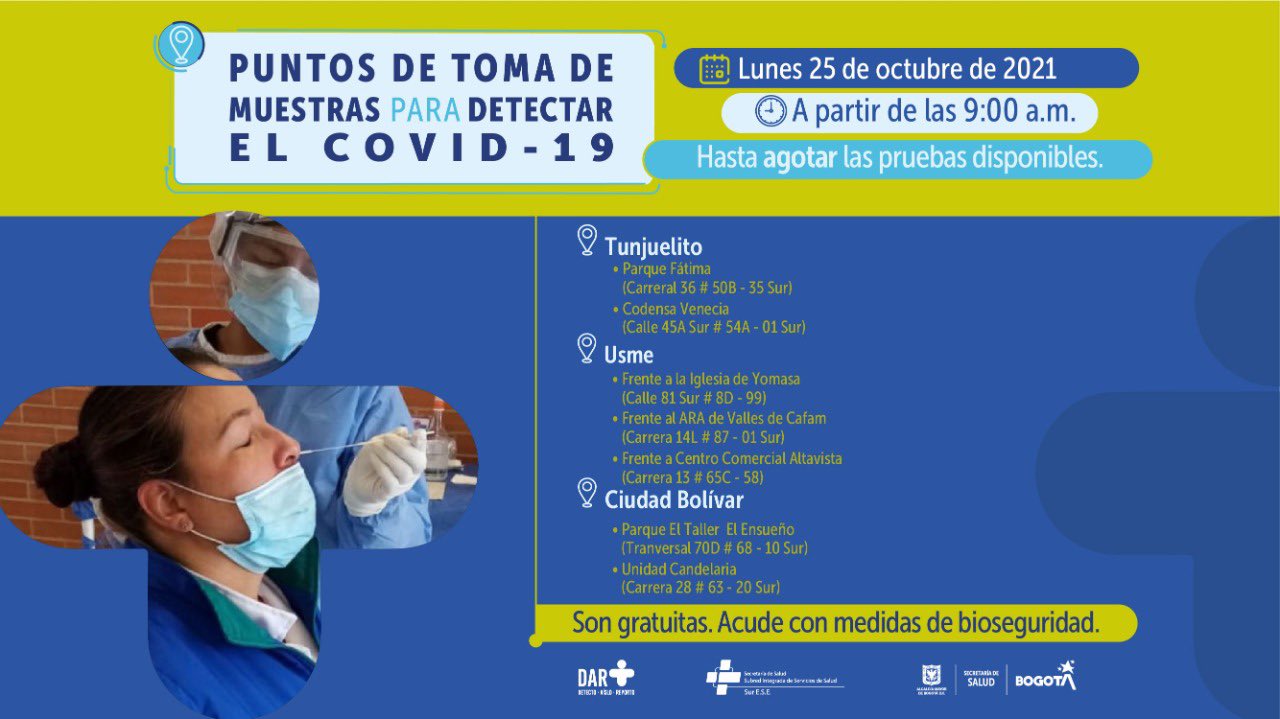 ¿Dónde hay pruebas gratuitas contra Covid-19 este lunes en Bogotá?