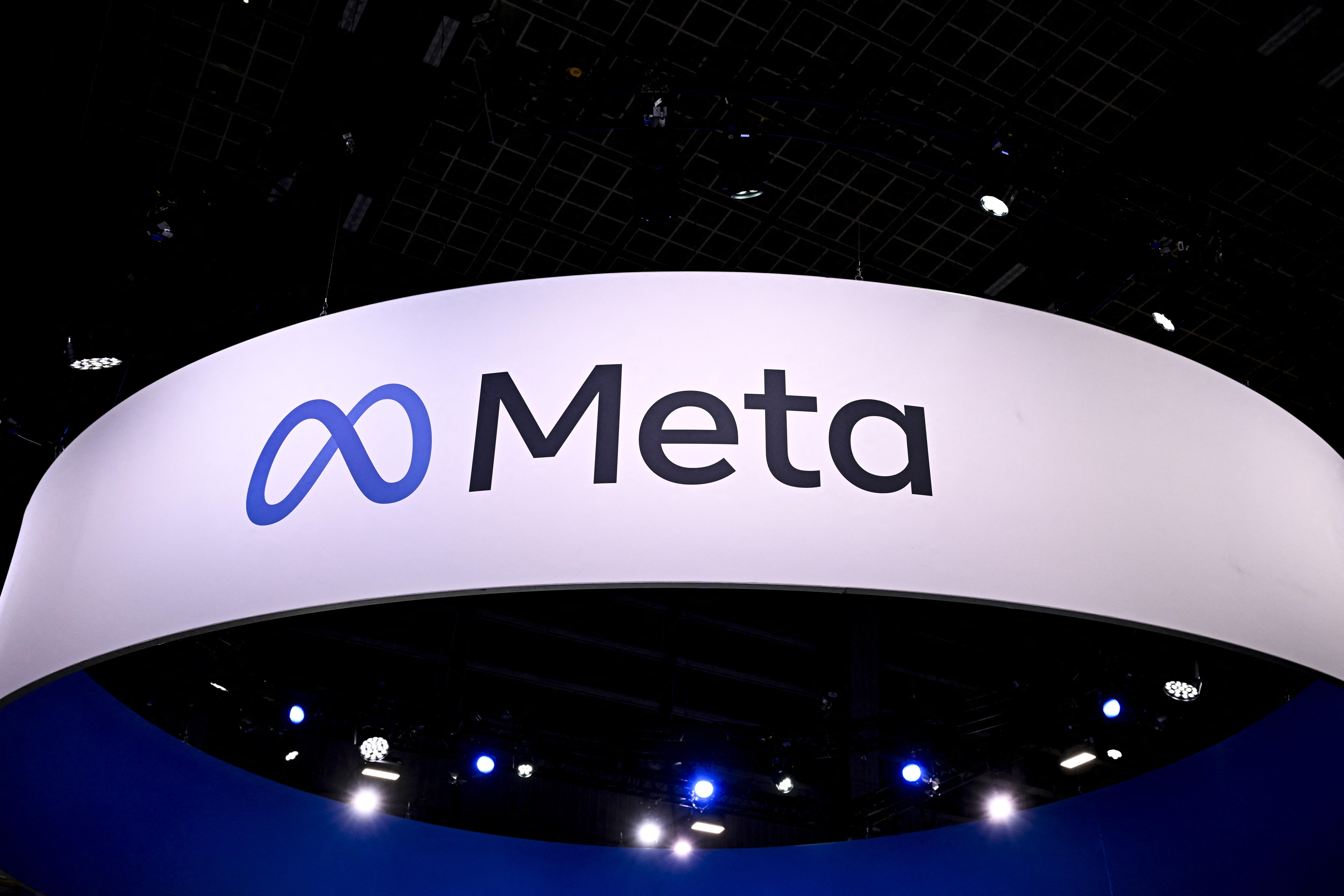 (FILES) A logo of US company's Meta is displayed during the Vivatech technology startups and innovation fair, at the Porte de Versailles exhibition center in Paris, on May 22, 2024.