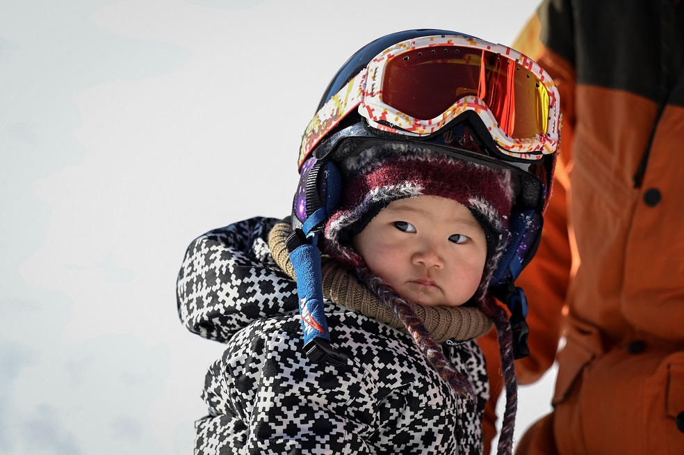 Bebé snowboarding