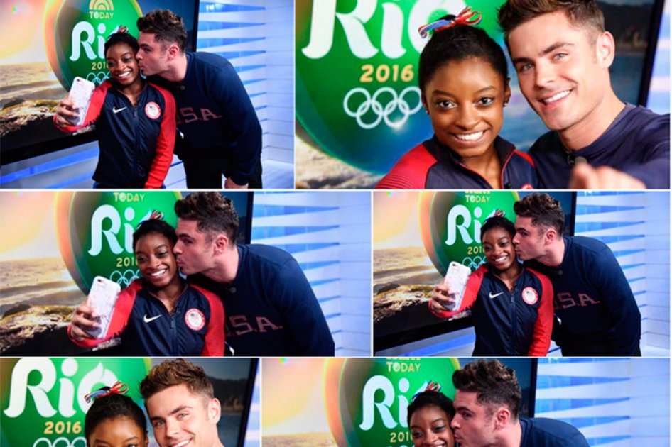 El actor Zac Efron y la gimnasta Simone Biles.