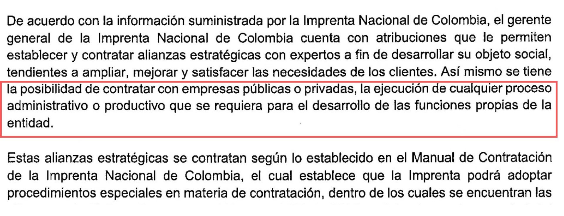 Este es el concepto de Migración Colombia que da vía libre para que la Imprenta Nacional realice alianza estrategias para el cumplimiento de contratos.