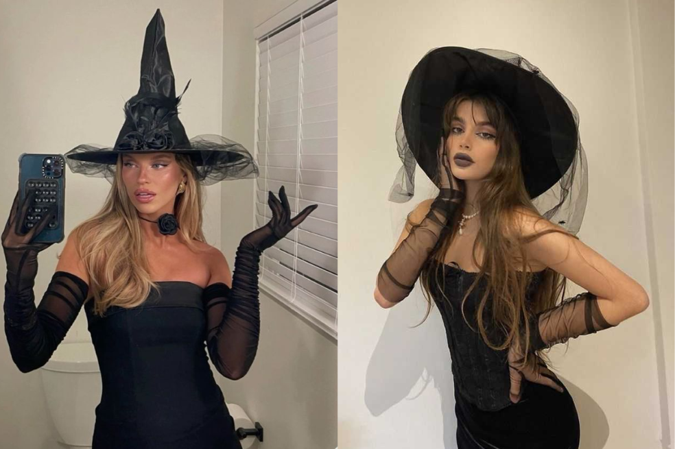 El disfraz de bruja, una gran idea para armar un disfraz fácil con vestido negro corta.