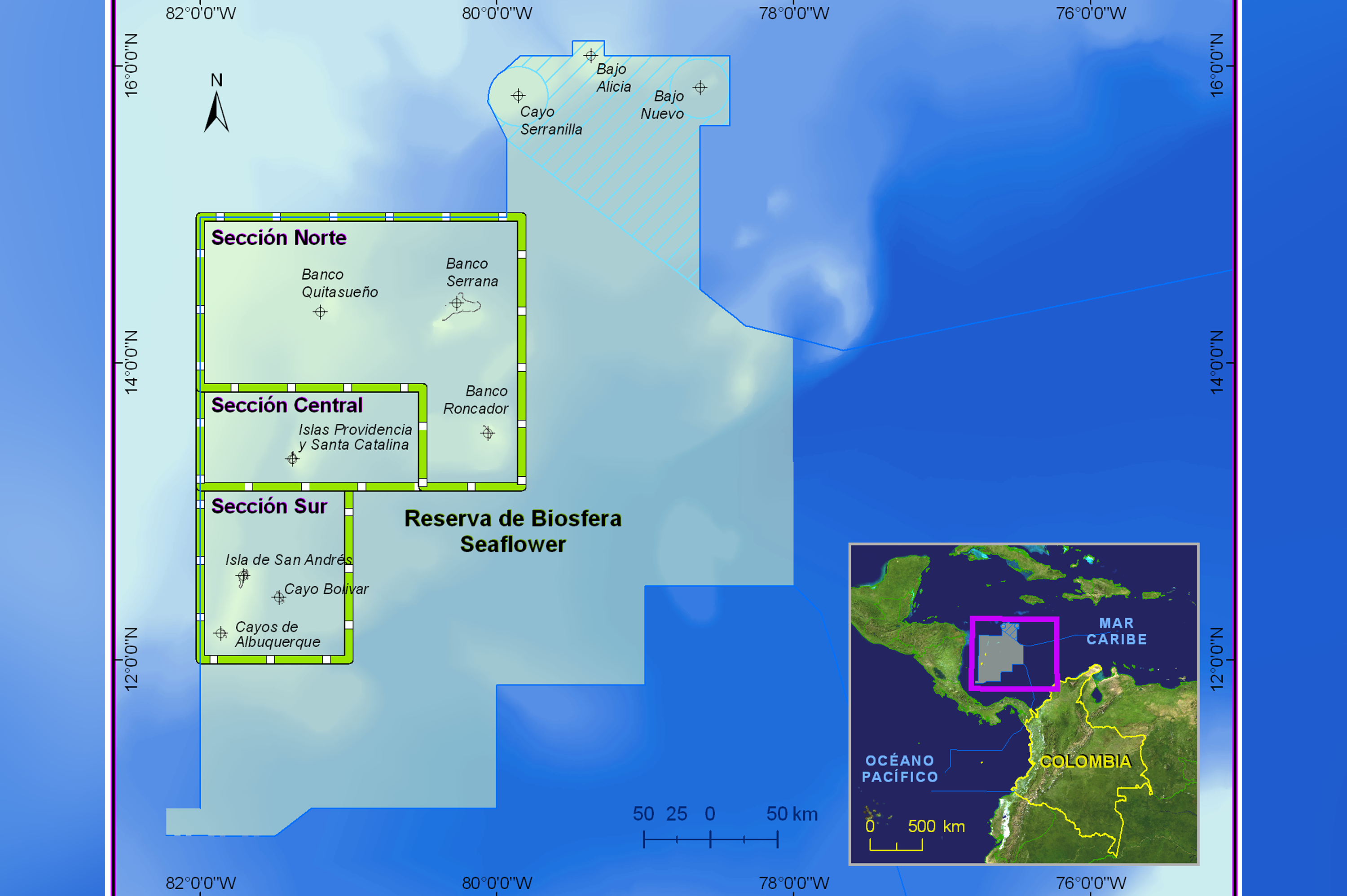 Mapa de la Reserva de Biósfera Seaflower