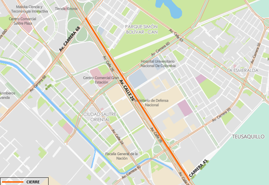 Ojo: cerrarán calzada exclusiva de TM en Av. Calle 26 con carrera 45