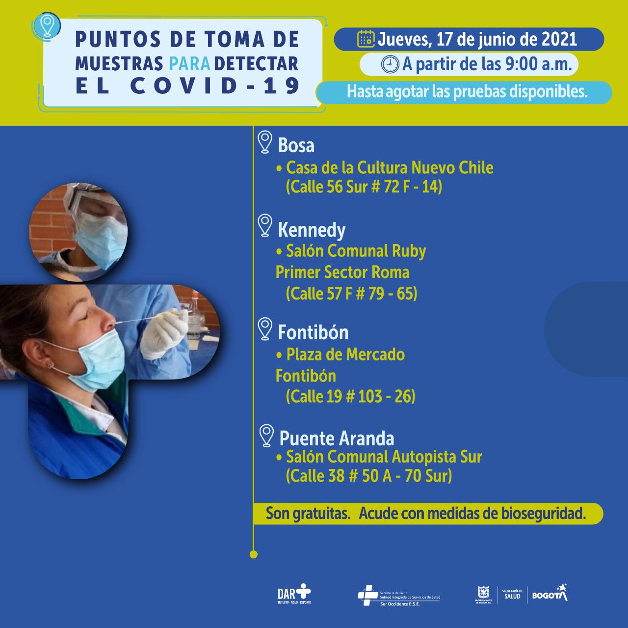 Pruebas COVID-19 en Bogotá: estos son los puntos para este jueves 17 de junio