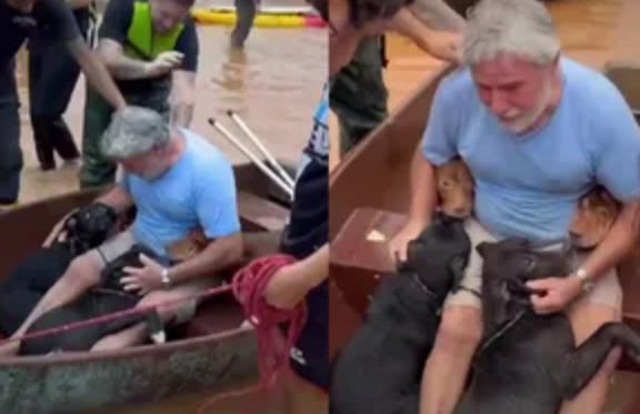 Hombre arriesgó su vida para salvar a sus perros en inundaciones de Brasil (video)