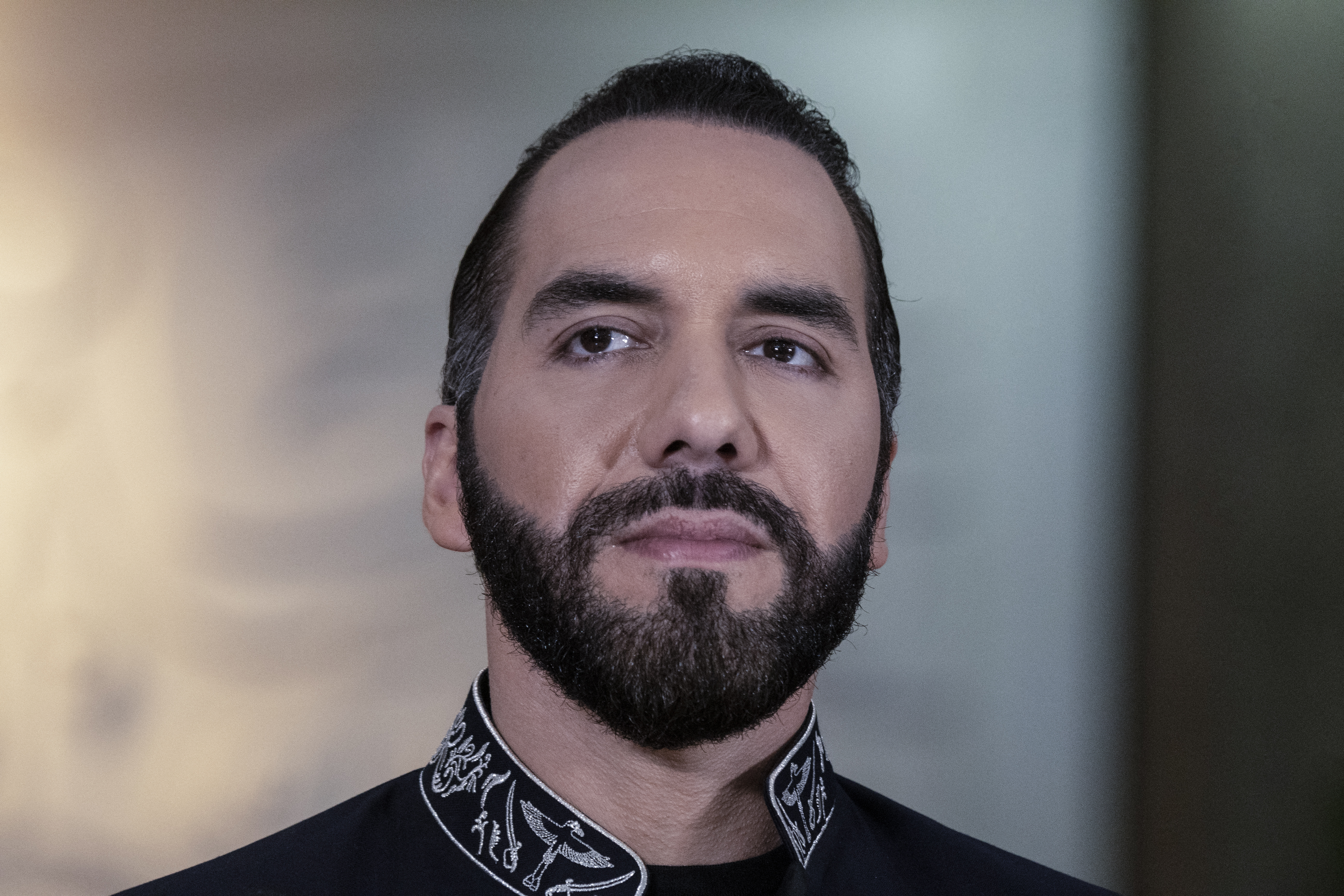 El Salvador's President Nayib Bukele gestures during a joint press conference with Costa Rica's President Rodrigo Chaves at the presidential house in San José on November 11, 2024. (Photo by Ezequiel BECERRA / AFP)