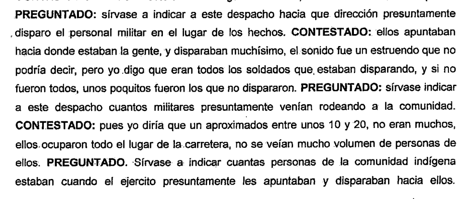 Declaración del testigo que fue herido cuando corrió a socorrer a Abelardo. Esta declaraciónconsta en la propia investigación interna del Ejército.