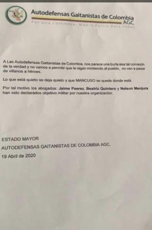 Amenaza contra los abogados de Salvatore Mancuso