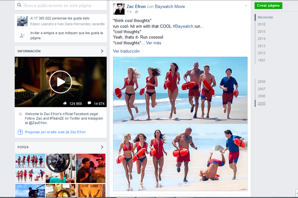 Zac Efron publica su caída en Facebook y se vuelve viral