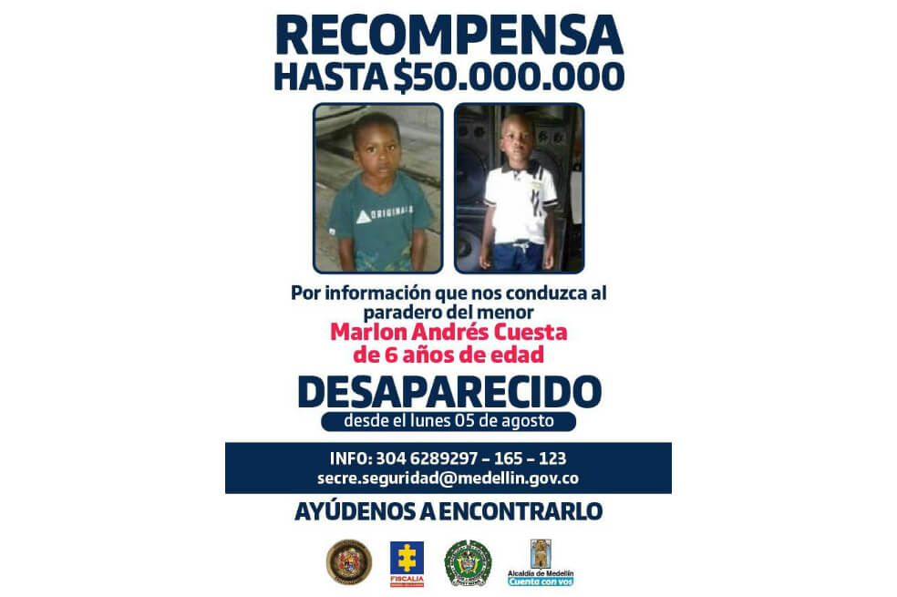Hallan sin vida a Marlon Cuesta, el pequeño que desapareció en Medellín