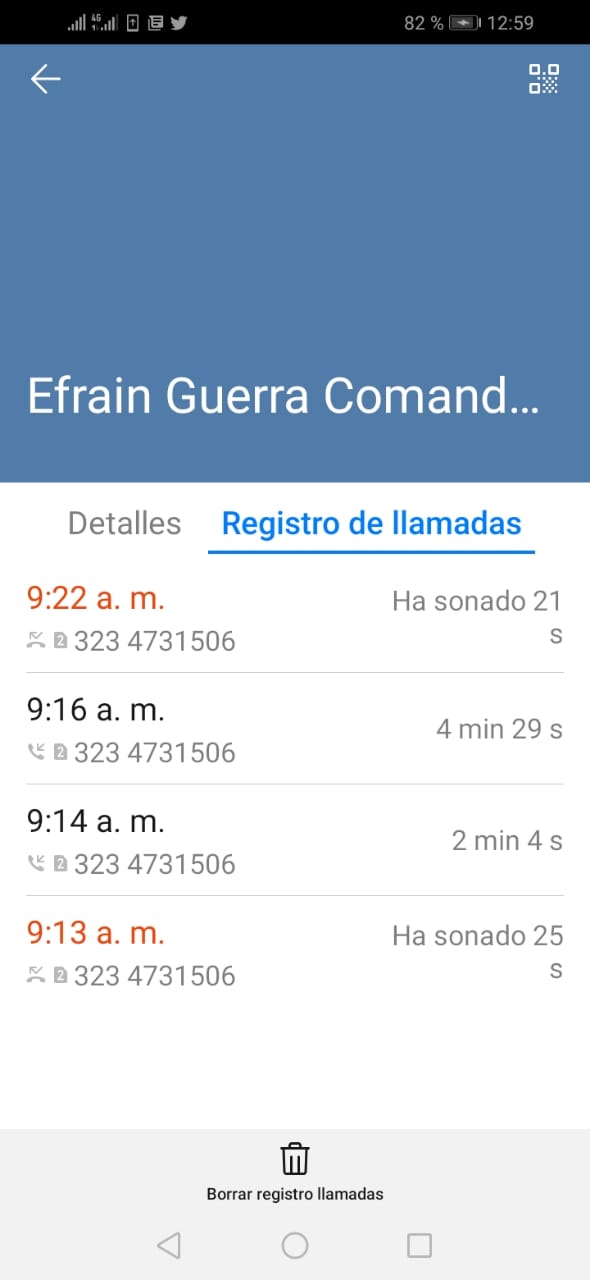 Este es el registro de las llamadas que recibió Almanza.