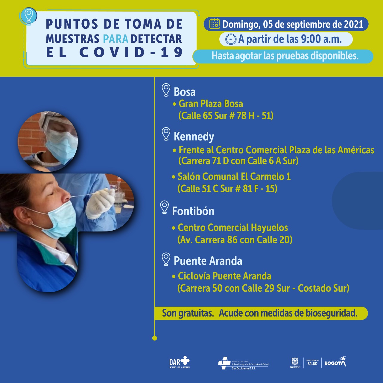 Pruebas PCR durante este domingo 5 de septiembre.