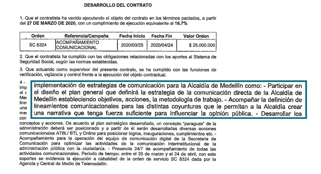 Lineamientos del contrato de Amauri Chamorro con la Alcaldía de Medellín.