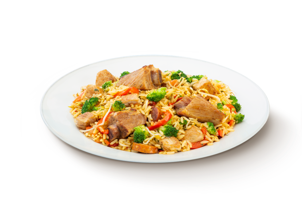 Costilla de cerdo con arroz oriental