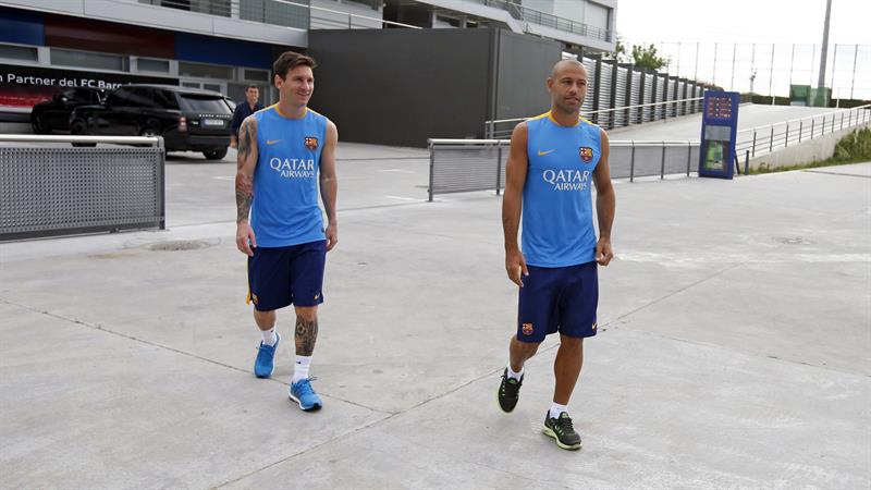 Messi y Mascherano sorprendieron en el entrenamiento de Barcelona