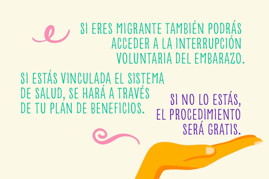Si eres migrante también podrás acceder a la interrupción voluntaria del embarazo. Si estás vinculada el sistema de salud, se hará a través de tu plan de beneficios. Si no lo estás, el procedimiento será gratis.