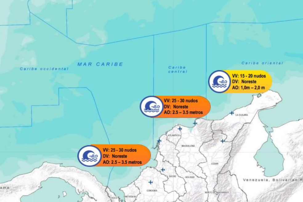 Ideam emite alerta por fuertes vientos en tres departamentos del Caribe colombiano