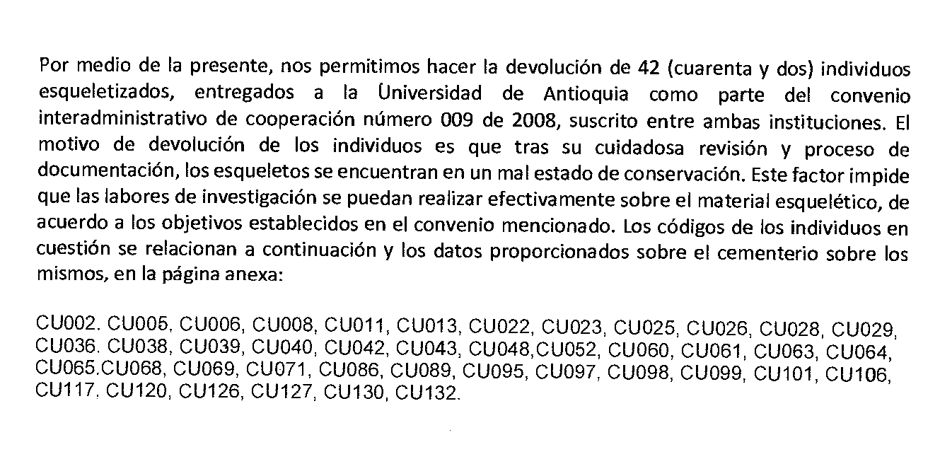 Devolución de 42 cuerpos.