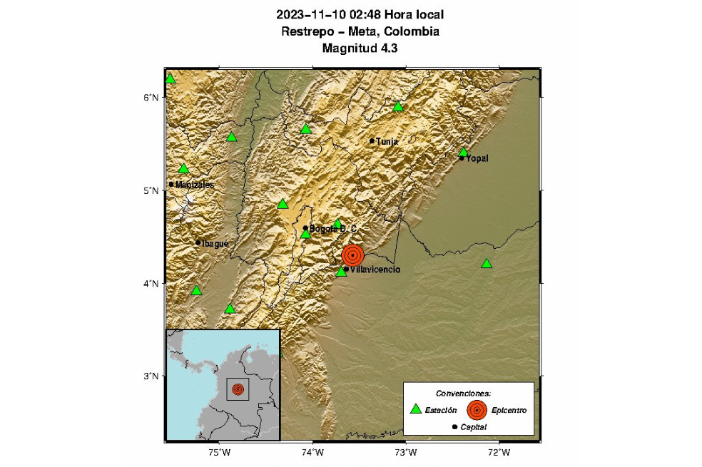 Temblor de magnitud 4,3 se reportó en el Meta en la madrugada de este viernes