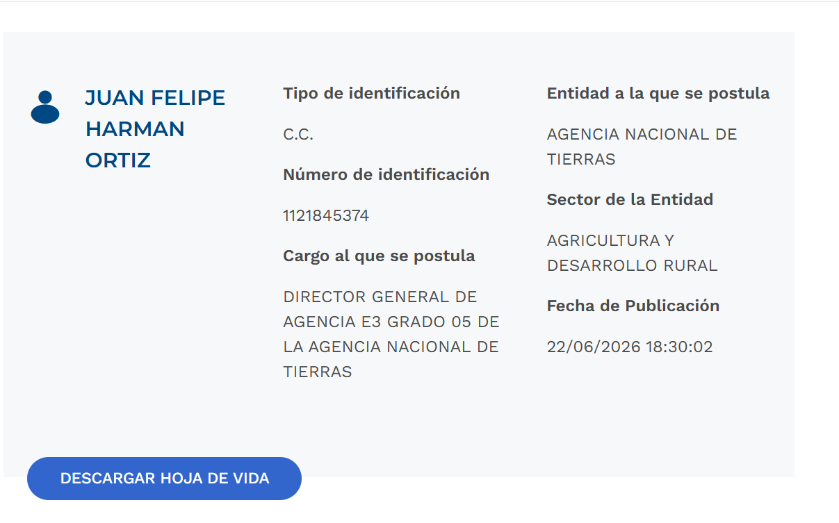 Felipe Harman volvería a la Agencia Nacional de Tierras.