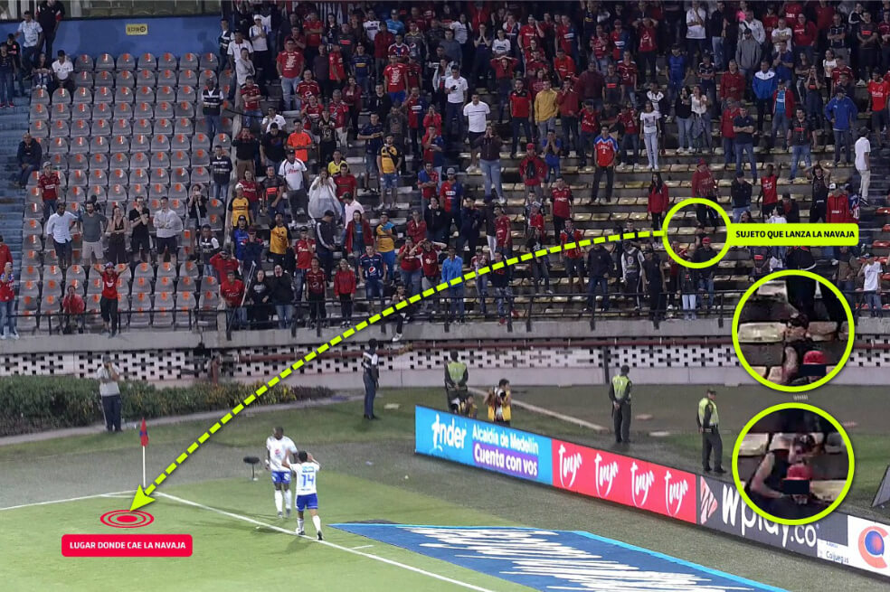 Recreación de la escena en la que es lanzada el arma. / Alcaldía de Medellín