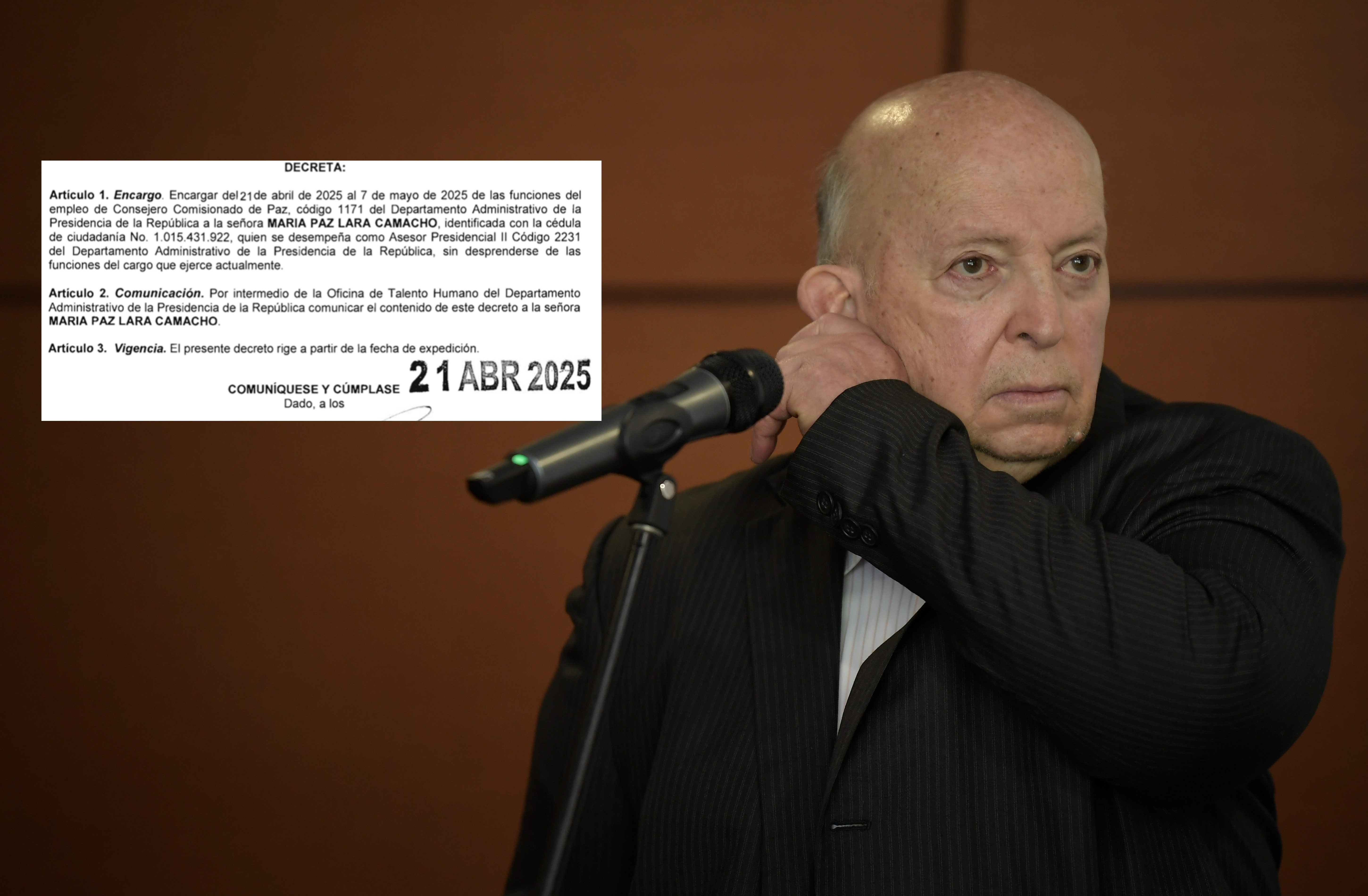 Comisionado de paz, Otty Patiño, pide licencia médica y este es su reemplazo