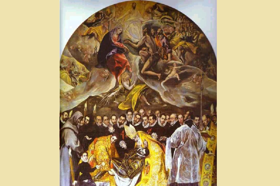 El entierro del Conde de Orgaz, de El Greco de 1587, dónde se dice está retratado uno de mis ancestros sefardíes Diego Gómez de Castro, medico de los Condes de Orgaz. Imagen tomada de acá. (Sin embargo el Conde de Orgaz murió en 1312, cuando vivía el padre de Samuel Levi Abulafia que sí vivía en Toledo y eran médicos, pero el Greco sí retrató varones de su época, 1587, cuando sí parece que vivía Diego Gómez de Castro.)En 1498, Samuel Abul-l-‘Afia, hijo de Bueno Abul-l-‘Afia se cambia el nombre a Diego Gómez de Toledo frente a un proceso inquisitorial (AHN, Inquisición de Toledo, leg.151, exp. No.7). El hermano de Diego se cambia al nombre a Álvaro, del cual desciende Diego Gómez de Castro (el del cuadro del Greco arriba), padre de Álvar Gómez de Castro y padre finalmente de Cristóbal Gómez de Castro, quien se embarca a las “Indias” en 1607 y funda “una de las más extensas familias del apellido Gómez que existe en Antioquia”, de acuerdo con Gabriel Arango Mejía.