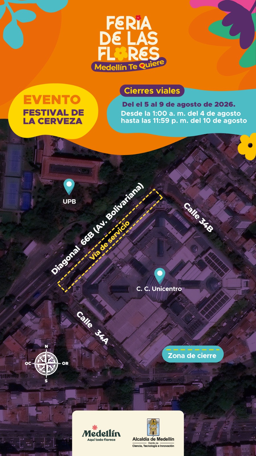 Cierre vial Medellín Feria de las Flores 2026.