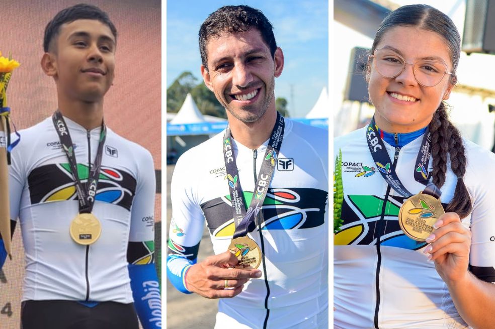 Los ciclistas Róbinson Rincón, Walter Vargas y Luciana Osorio.