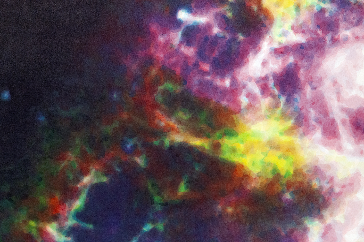 En esta realización de imágenes astronómicas, los colores y el uso de la tecnología constituyen una propuesta de "traducción" artística.