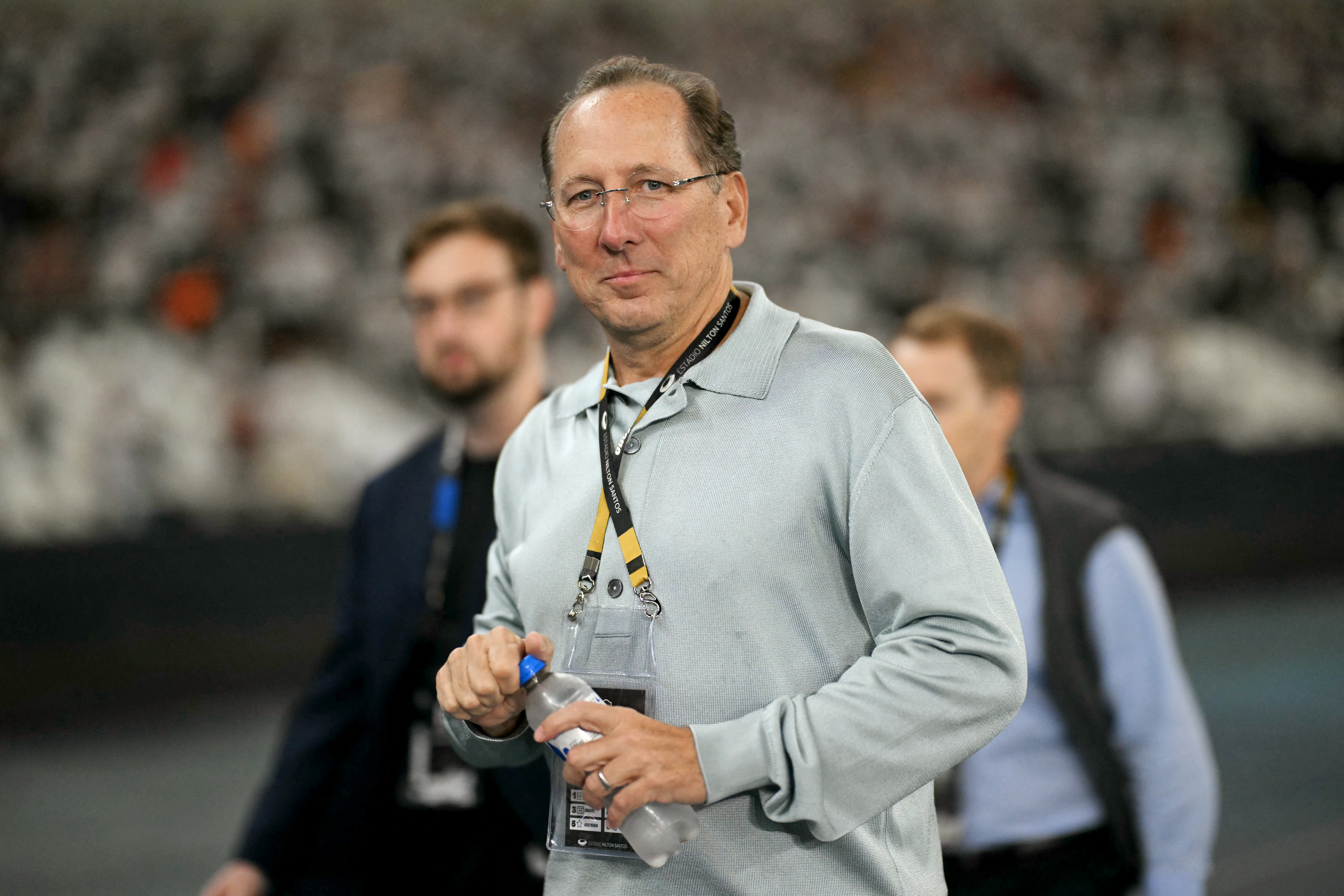 (FILES) Botafogo's owner and Chairman John Textor gestures before the Copa Libertadores all-Brazilian quarter-final first leg football match between Botafogo and Sao Paulo at the Olimpico Nilton Santos stadium, in Rio de Janeiro, Brazil, on September 18, 2024.