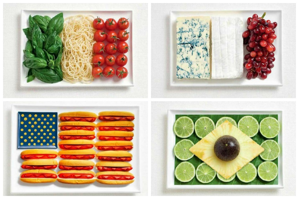 Banderas preparadas con la comida típica de cada país