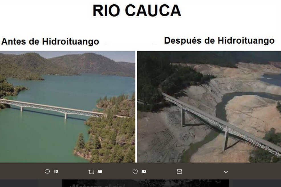 #Fakenews: confunden el río Feather de California con el río Cauca