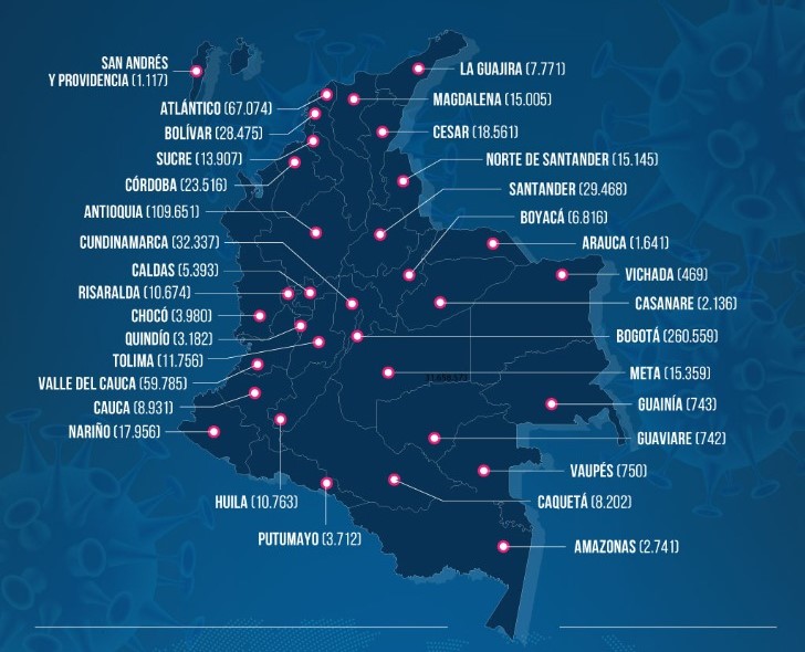 Estos son los casos confirmados por departamentos.