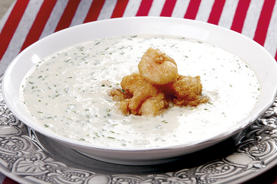 Bisque de cangrejo y camarones tempura