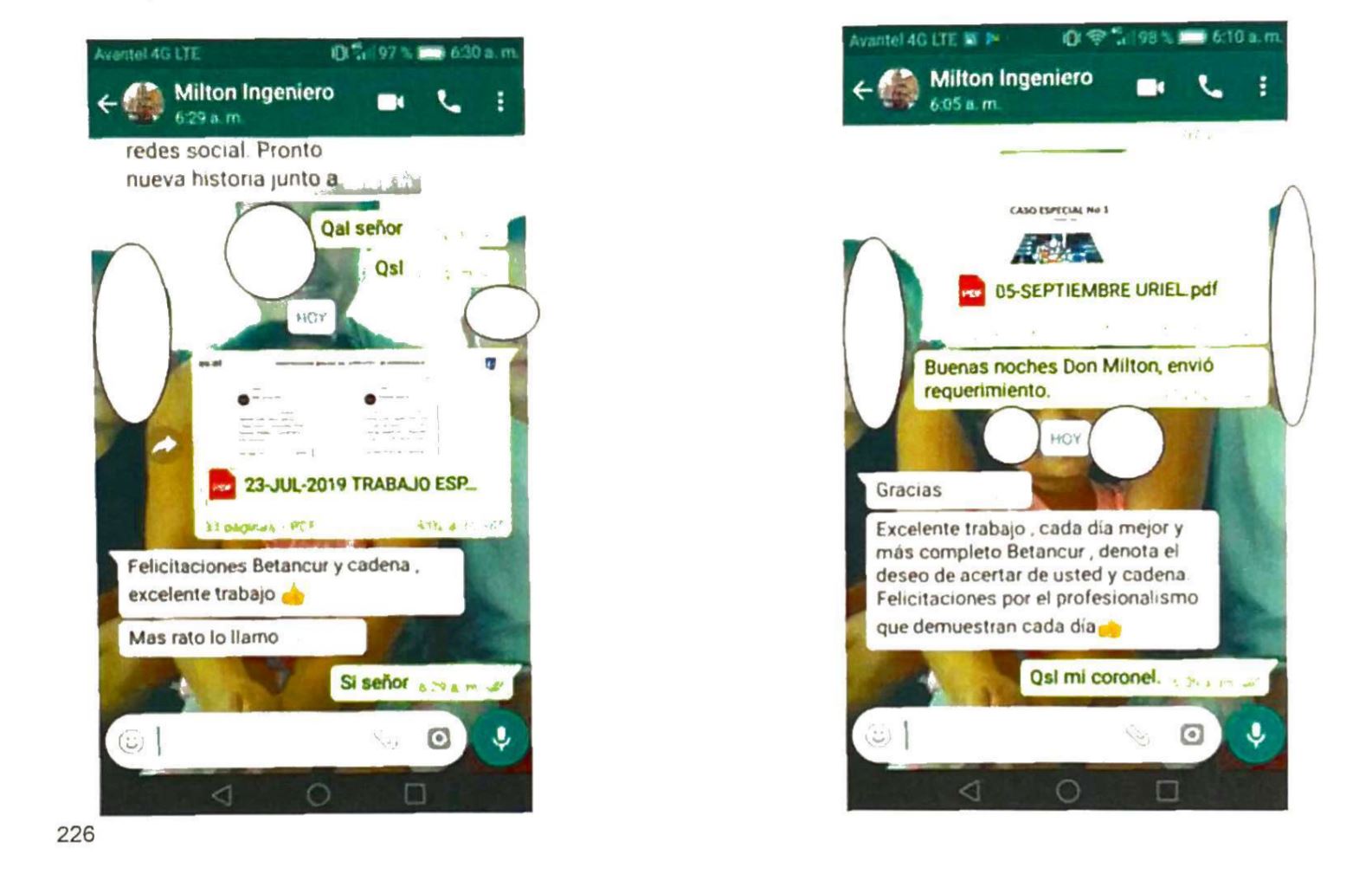 El teniente Rozo daba órdenes por Whatsapp.