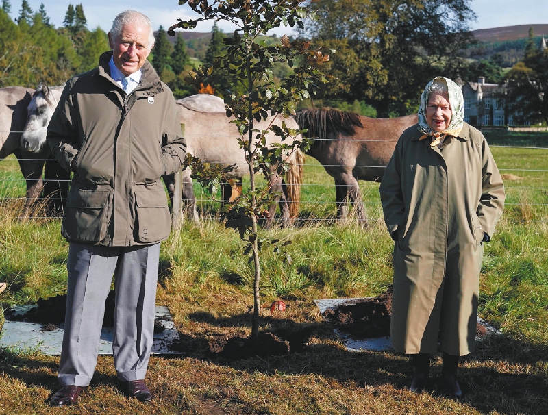 Isabel II y el príncipe Carlos sembraron un árbol para marcar el inicio de la temporada de plantación del Queen’s Green Canopy (QGC). / AFP