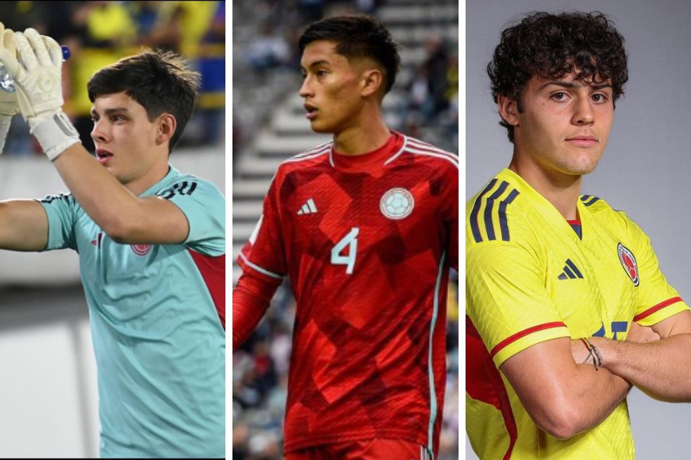 Alexei Rojas, Fernando Álvarez y Devan Tanton, de la selección Sub-20 de Colombia.