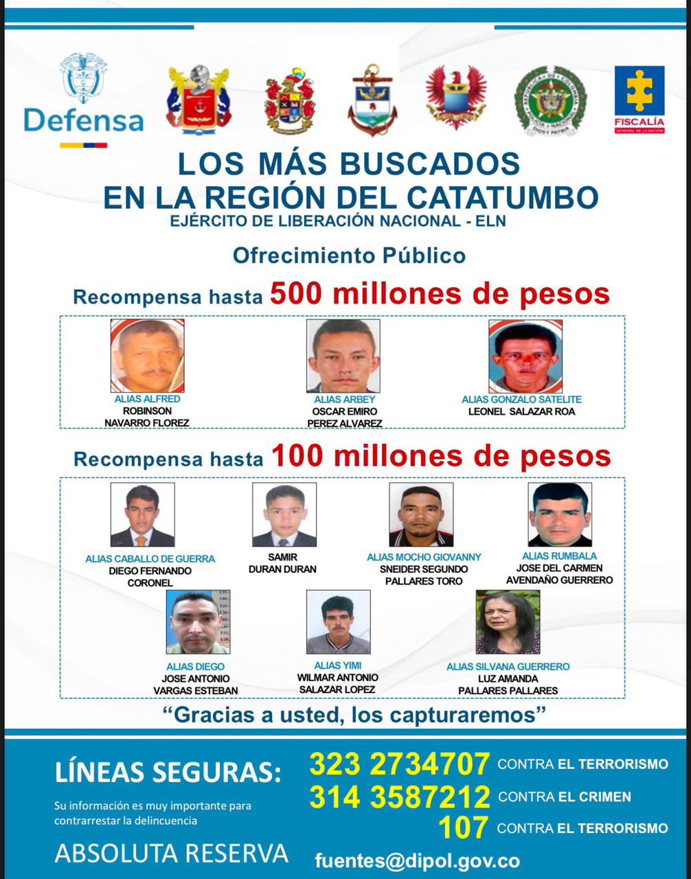 Las autoridades ofrecen por estas personas entre $100 y $500 millones.