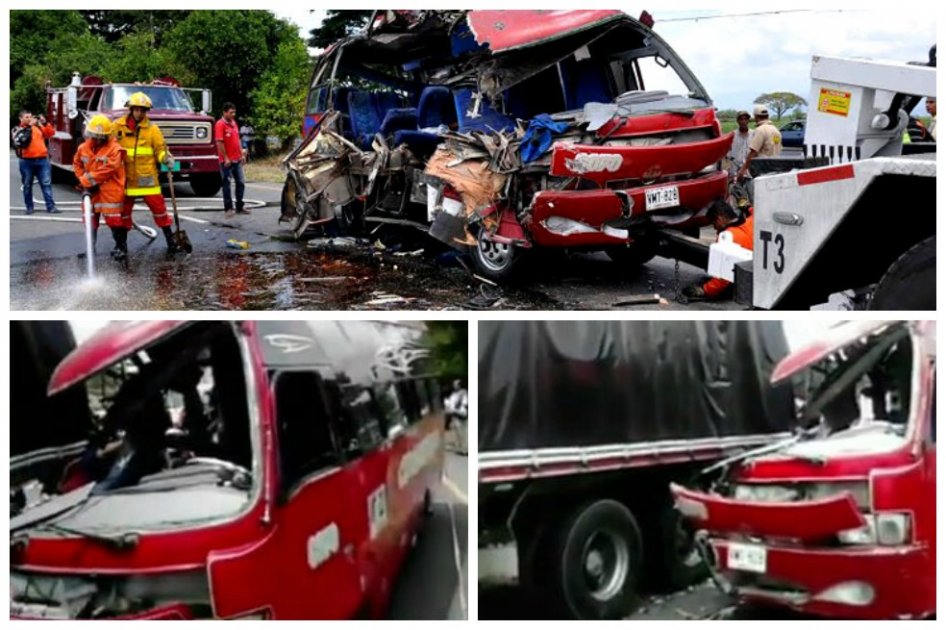 Dos muertos y nueve heridos deja choque entre bus y camión en el Valle