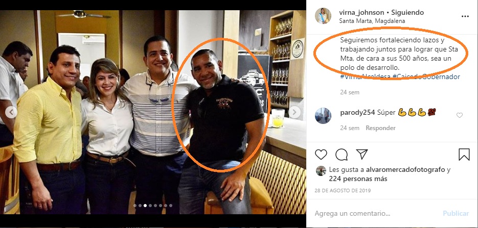 En la fotografía entregada por Díaz Granados en un blog publicado por El Espectador, se ve a la alcaldesa Virna Johnson junto aBermúdez, en una publicación en Instagram donde ella asegura que está "fortaleciendo lazos" para que "Santa Marta sea un polo de desarrollo".
