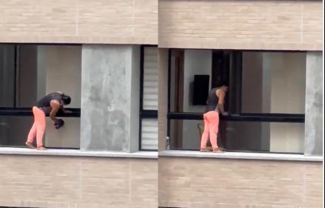 Video: Mujer arriesga su vida para limpiar ventanas de un apartamento en Medellín