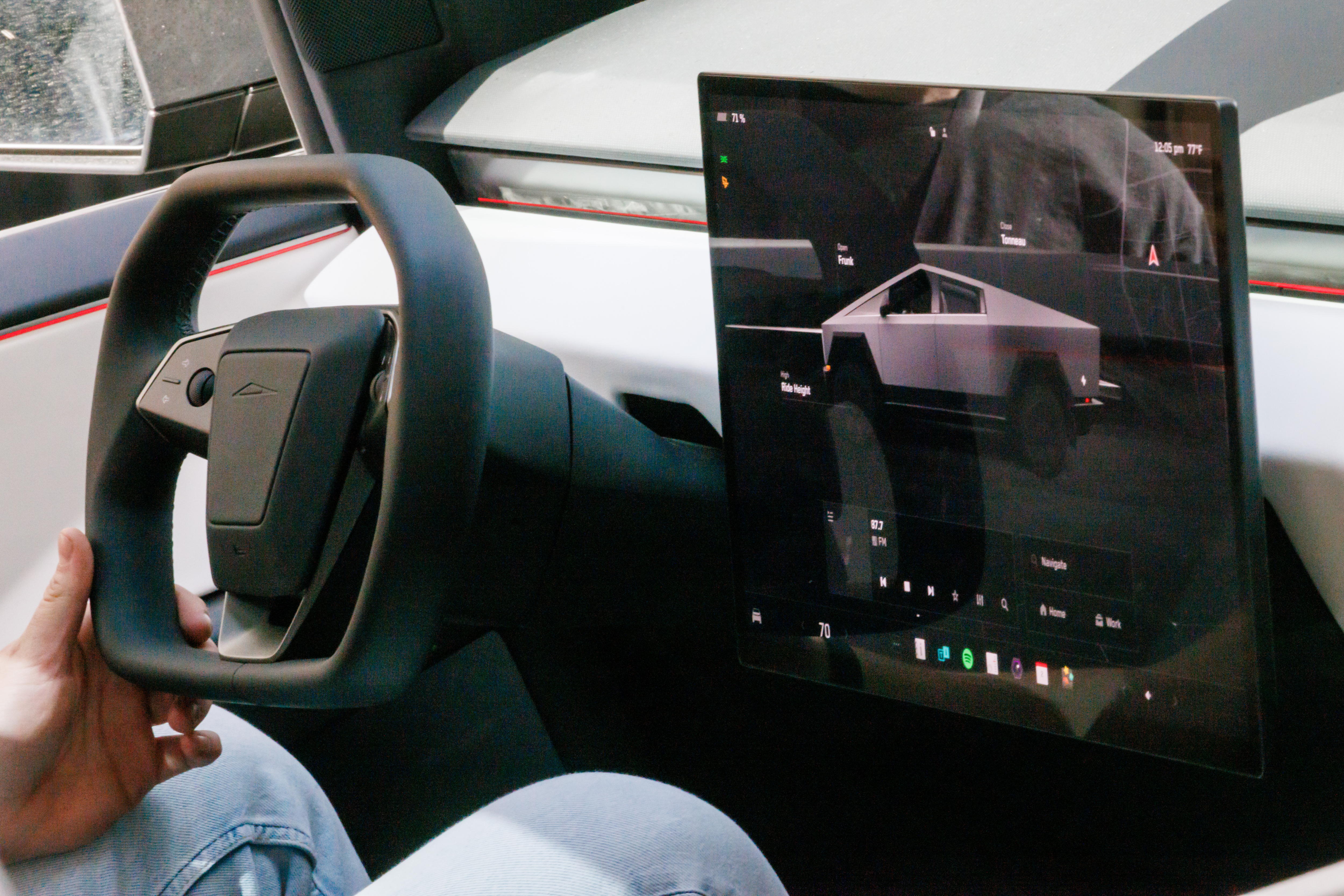 Berlin (Germany), 02/05/2024.- A person sits inside the Tesla Cybertruck, on display at the Mall of Berlin shopping mall, in Berlin, Germany, 02 May 2024. The Tesla Cybertruck will be on display in Berlin from 02 to 04 May 2024 and afterward in over 100 locations across 20 countries. (Alemania) EFE/EPA/CLEMENS BILAN