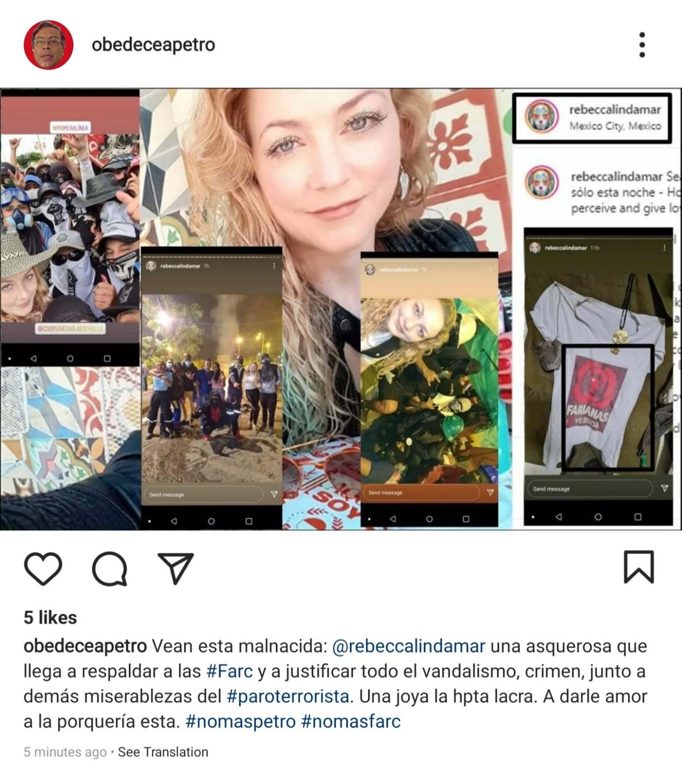 En sus cuentas de Instagram y Facebook, Rebecca Linda Marlene Sprößer ha compartido fotos junto a los jóvenes de las primeras líneas de protesta en Cali desde que empezó el paro nacional.
