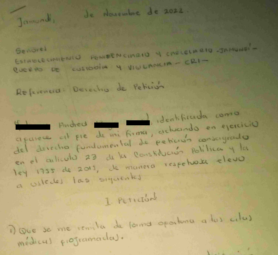 Derecho de petición de una interna