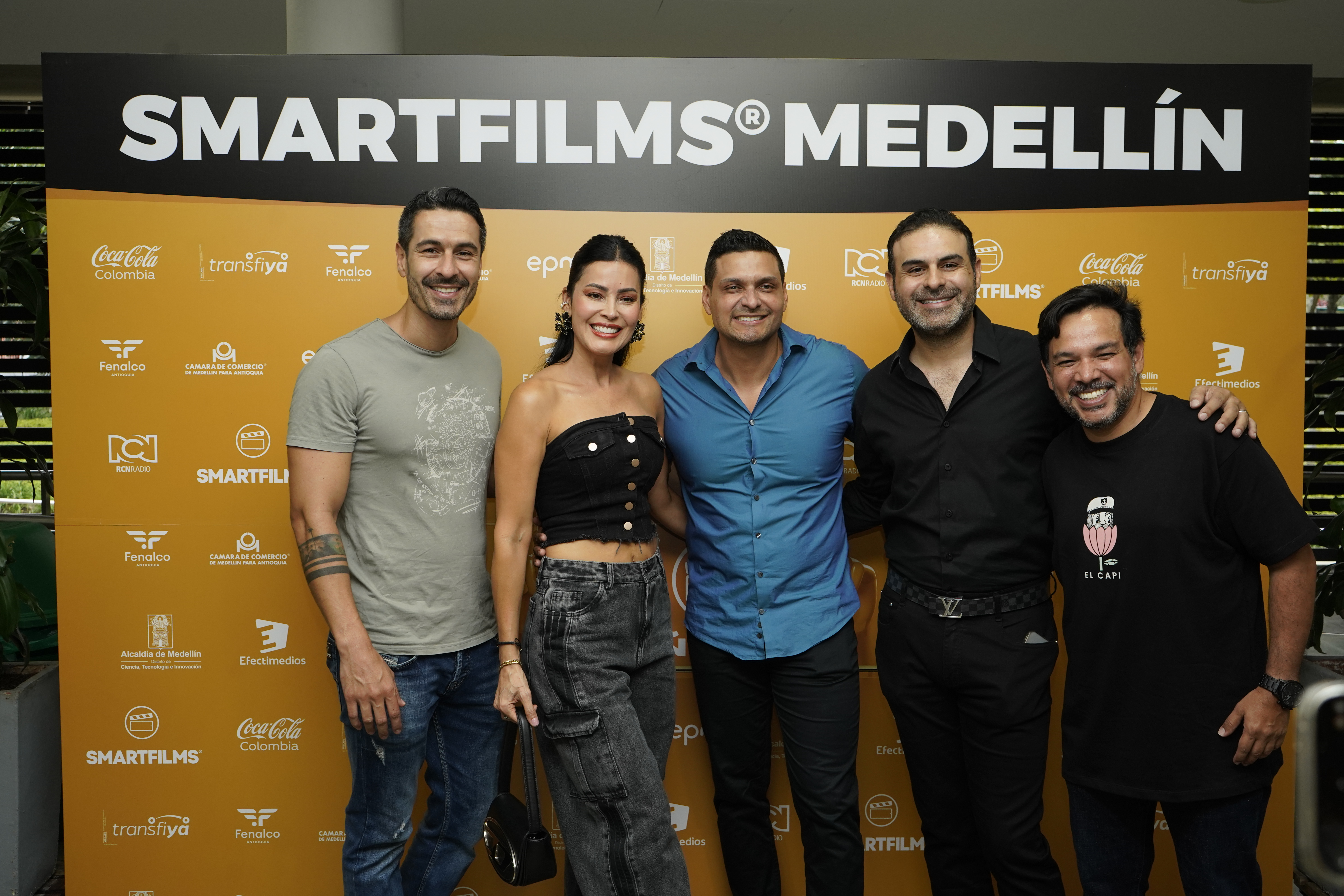 Juan Pablo Gutiérrez (artista), Sandra Rodríguez (presentadora),  Rafa Leal (artista),  Mauricio Mejía (actor) y Vlacho Zapata (artista)